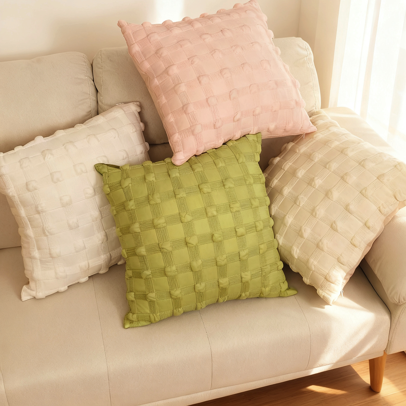 奶油色高级复古风泡泡抱枕套沙发床上棕色床上腰靠枕靠垫含芯飘窗