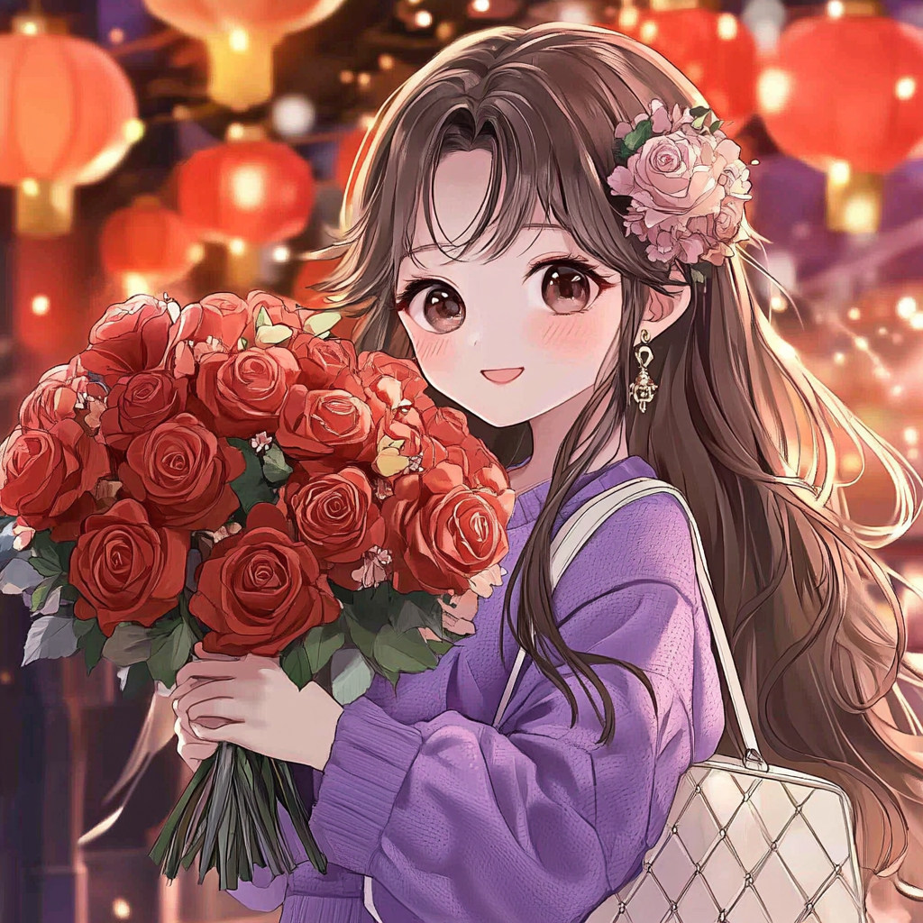 带框钻石画灯笼玫瑰花女孩diy卡通马赛克拼图粘贴画手工满钻相框