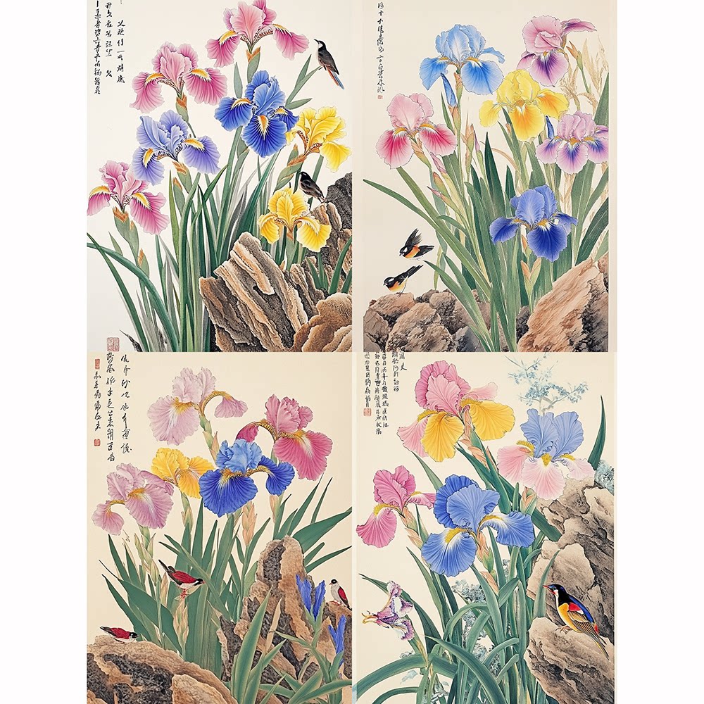 钻石画鸢尾花小鸟钻石绣diy花鸟手工画点钻圆钻粘贴画学生礼物