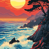 带框钻石画落日海景图diy绣卡通马赛克拼图粘贴画手工学生