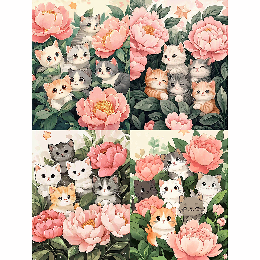 带框钻石画牡丹小胖猫钻石绣diy卡通马赛克粘贴画学生手工作业