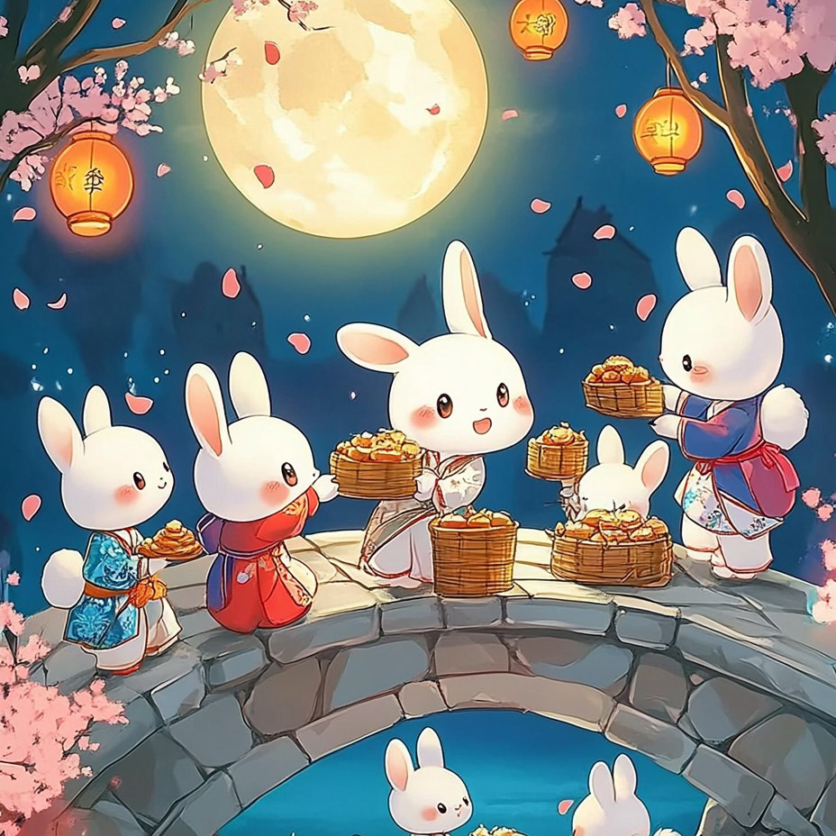 带框钻石画兔子中秋节diy钻石绣卡通马赛克拼图粘贴画相框