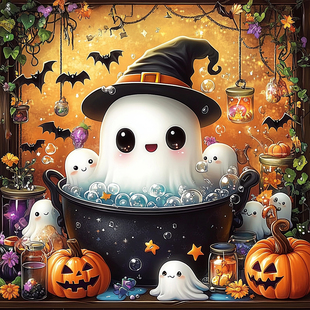 带框钻石画万圣节小白diy卡通马赛克拼图粘贴画手工满钻相框