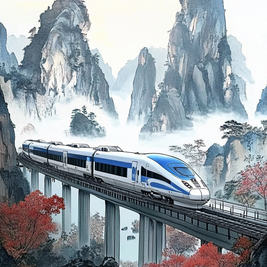 带框钻石画山河列车diy钻石绣卡通马赛克拼图粘贴画满钻相框