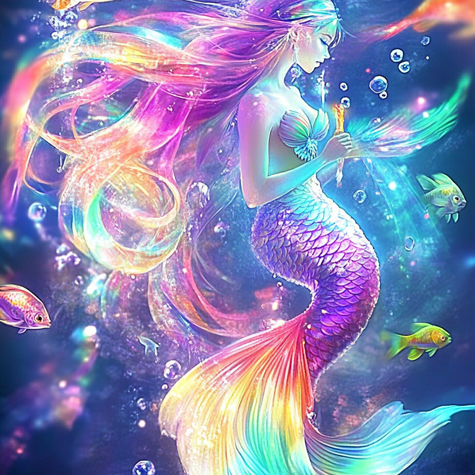 带框钻石画彩虹美人鱼diy钻石绣卡通马赛克拼图粘贴画满钻手工