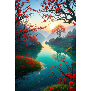 钻石画diy日出江花红胜火数字拼图粘贴点钻画手工家居装饰画