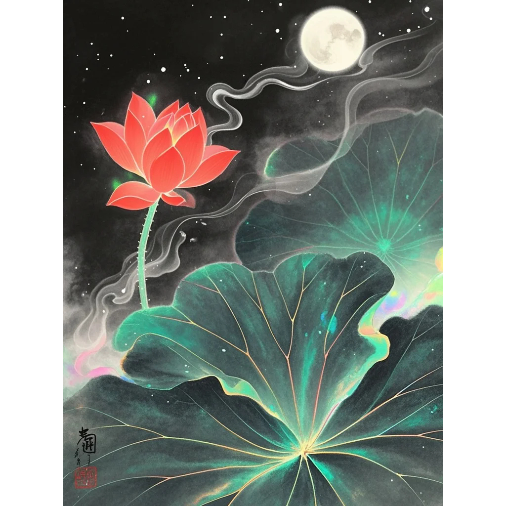 钻石画diy明月荷花数字拼图粘贴点钻画手工家居装饰画