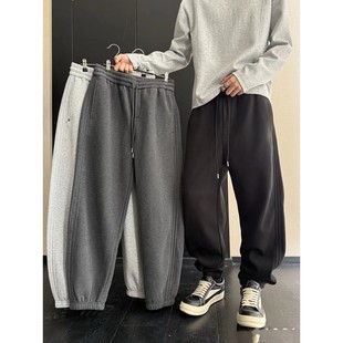 微腾冬季高品质纯色加绒加厚束脚卫裤男士休闲百搭保暖针织运动裤