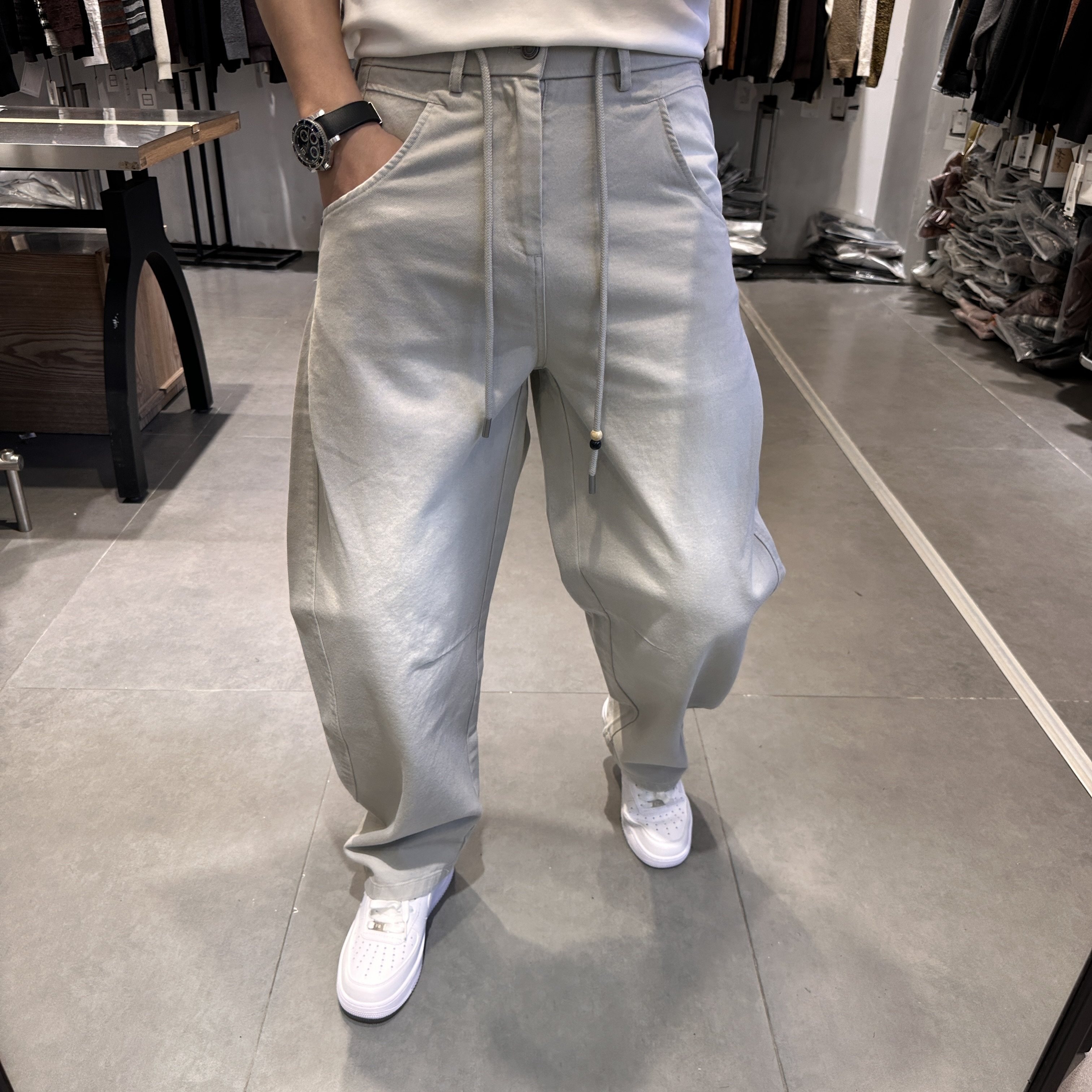 2026春季新款男水洗做旧阔腿休闲裤美式宽松痞帅弯刀直筒长裤潮流,男装,休闲裤,淘宝优惠券,粉丝福利购,淘宝优惠卷