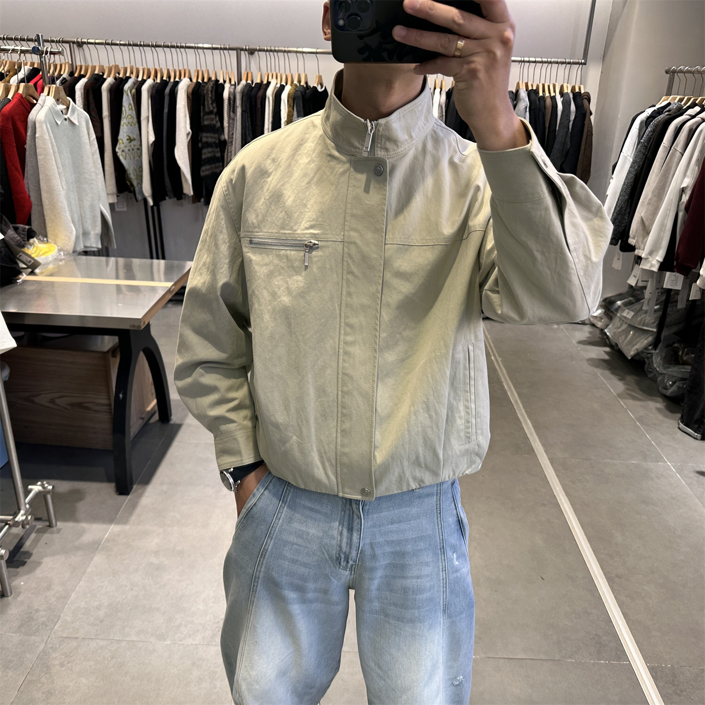 YIJUE春季新款轻奢简约立领夹克男美式复古老钱痞帅工装机车外套,男装,夹克,淘宝优惠券,粉丝福利购,淘宝优惠卷