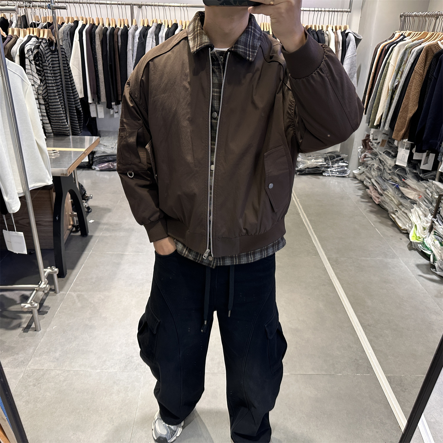 冬季新款男拼接衬衫假两件羽绒服