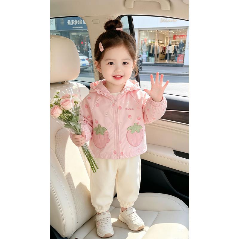 女童甜美冲锋外套秋装2026新款儿童衣服春秋防风衣宝宝连帽上衣潮