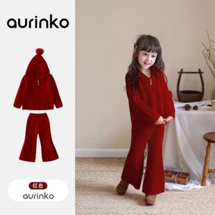 女童针织开衫圣诞新年套装毛衣裤子两件套儿童洋气童装秋冬款衣服