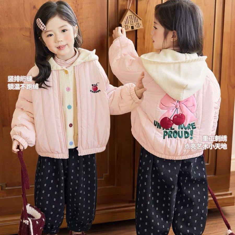 女童加绒棉服2025秋冬季新款儿童宝宝夹棉棒球棉服加厚夹克衫外套