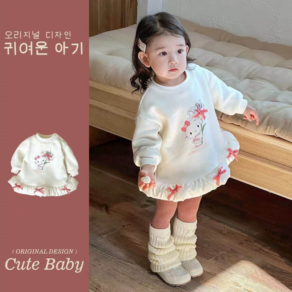 女童超好看加绒卫衣连衣裙秋冬季2025新款儿童宝宝拼接公主风裙子