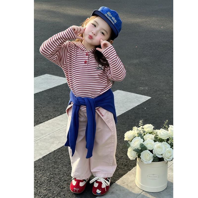韩版女童巨好看连帽套装2026秋季新款儿童宝宝条纹上衣洋气休闲裤