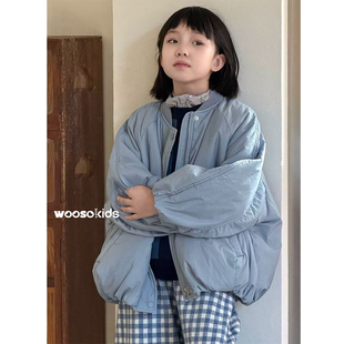 女童韩国蓝色面包棉服外套冬季2025新款儿童女孩洋气加厚保暖棉衣