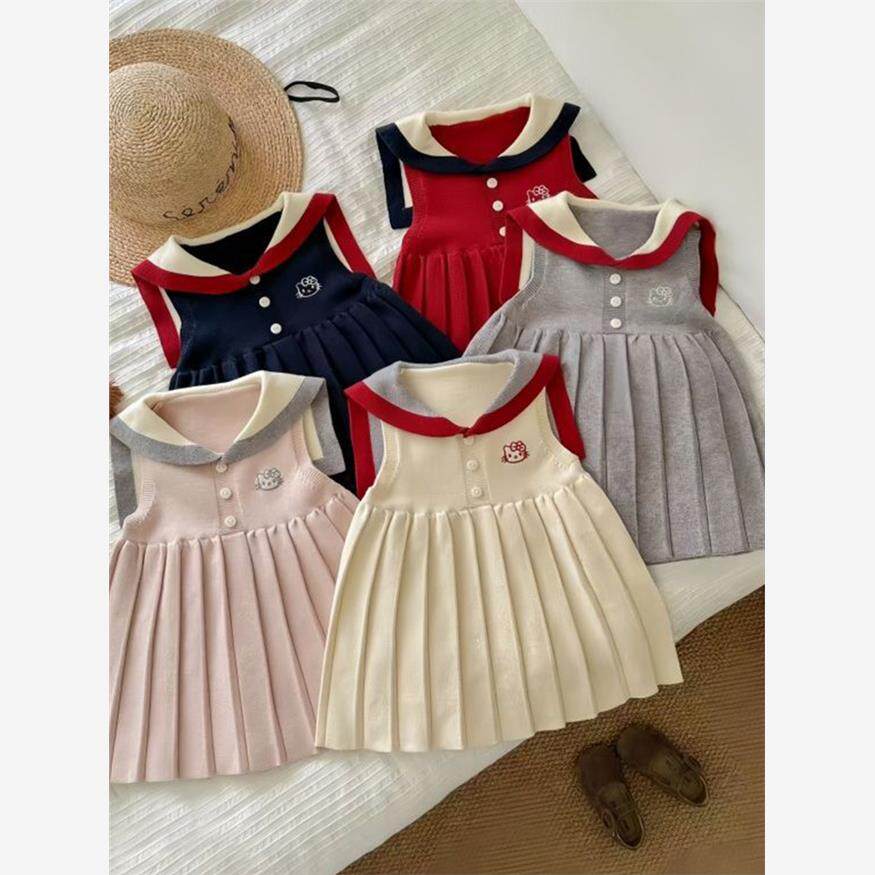 女童学院风kt猫背心连衣裙春秋季2025新款儿童宝宝可爱针织衫裙子