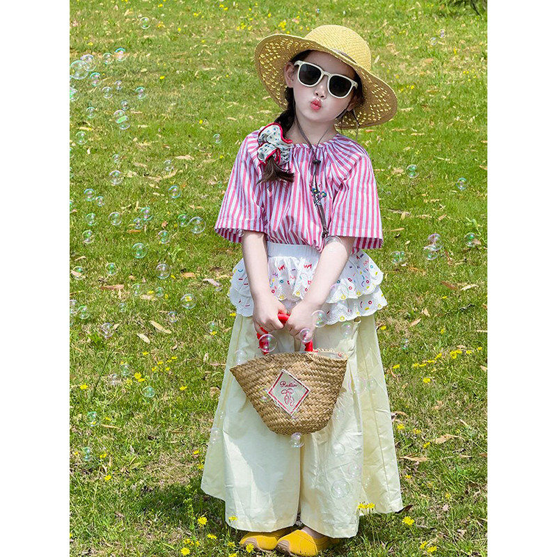 女童多巴胺套装夏季2026新款儿童小女孩公主风屁帘阔腿裤两件套韩