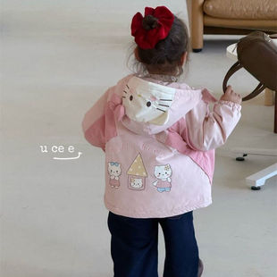 女宝巨好看kt猫夹棉加厚外套秋冬季2025新款儿童洋气保暖连帽上衣