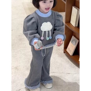 女童秋冬保暖套装2025新款儿童宝宝休闲时髦卫衣洋气公主风两件套