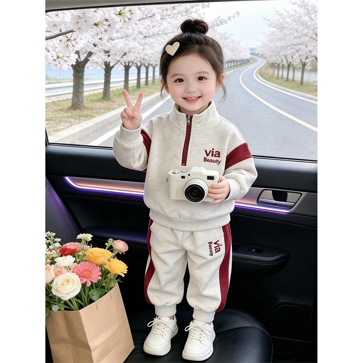 男女宝春秋季运动套装2026新款儿童撞色卫衣立领上衣休闲裤两件套