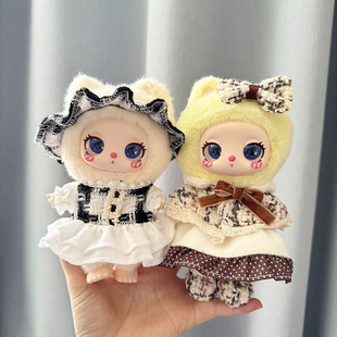 仅售娃衣】16cm莉拉LUKY CAT挂件玩偶裙子毛绒娃衣彩格香风套装萌