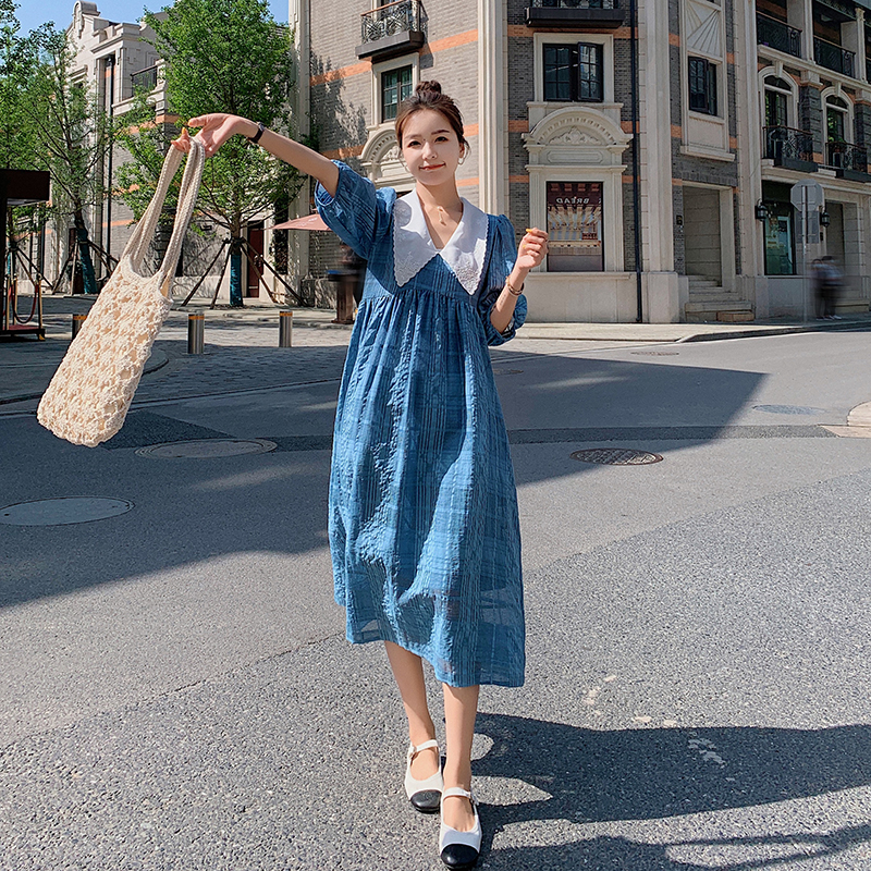 娃娃领泡泡袖连衣裙女夏法式复古a字裙初恋温柔娃娃裙高级感小众，女装连衣裙，金十上