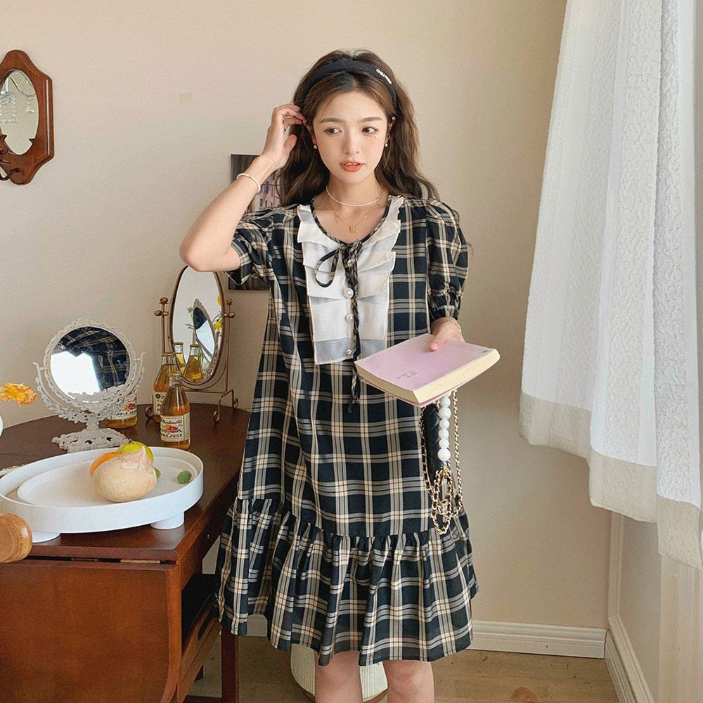 现货2024夏季中长款格子连衣裙235-K16-P105-控158,女装连衣裙,金十上