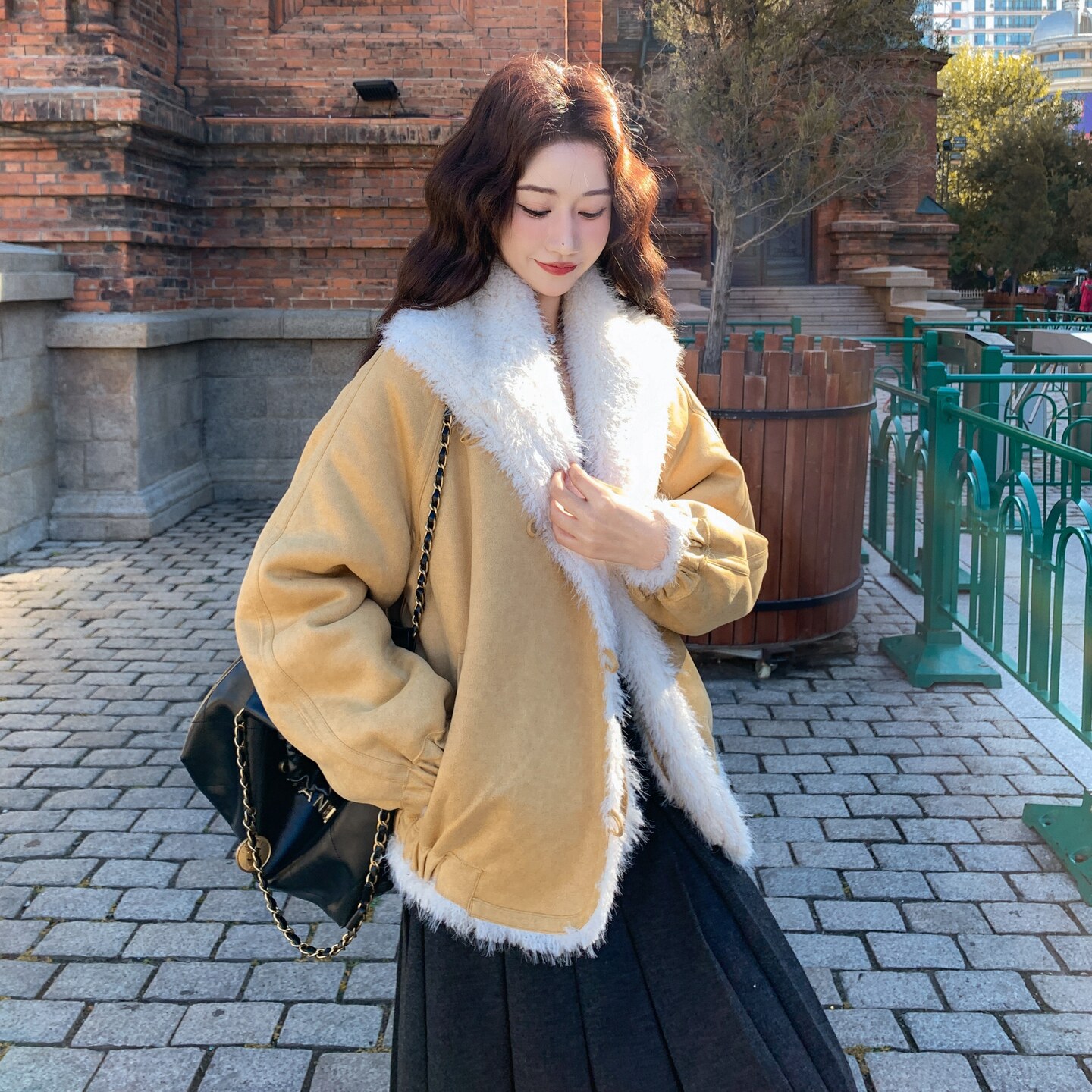 现货新款美拉德毛绒皮毛一体外套235-2551-P205-控298,女装皮草,金十上