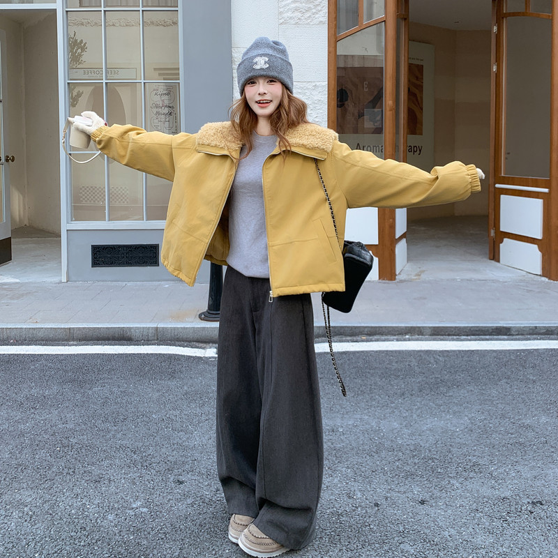 新款现货羊羔毛大翻领夹棉外套235-2562-P195-控288,女装棉衣/棉服,金十上