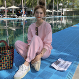 现货春装休闲时尚粉色两件套卫衣235-K5-P155-控218，女装运动套装，金十上