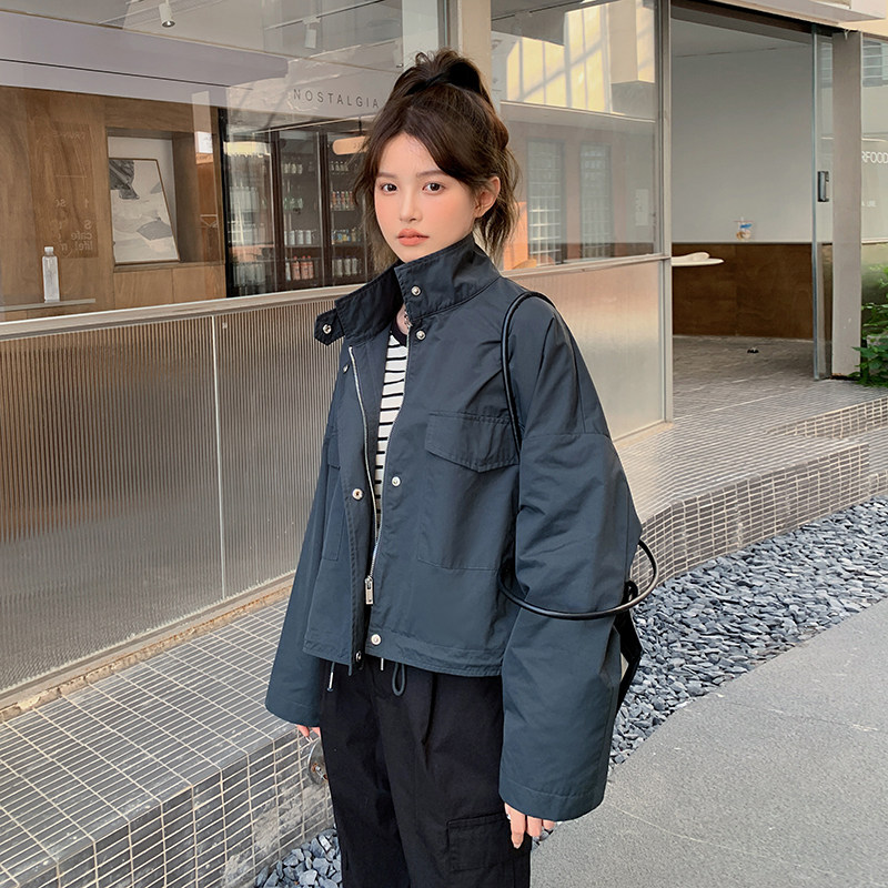 韩版设计感短款冲锋衣外套女2025春秋季新款宽松显瘦工装夹克上衣,女装短外套,金十上