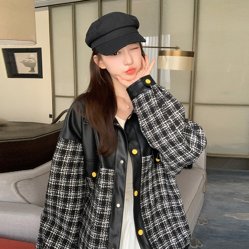 新款现货设计感小香风撞皮短外套235-325-P145-控198,女装短外套,金十上
