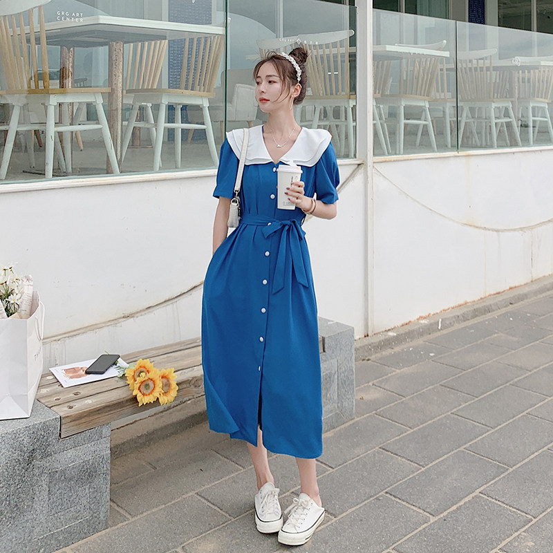 现货2024夏季双层荷叶领拼色连衣裙235-W215-P105-K158,女装连衣裙,金十上