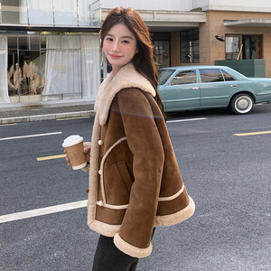 【新款现货】 大翻领羊羔毛皮毛一体外套235-2452-P185-控278图片