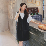 时尚休闲减龄宽松假两件背带裙女夏季复古温柔学院风牛仔连衣裙，女装连衣裙，金十上