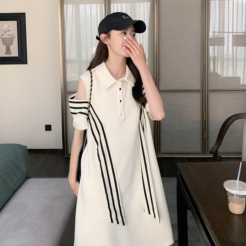 休闲宽松polo连衣裙女夏2025新款高端精致学院风t恤裙子小众设计,女装连衣裙,金十上