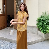 提花黄色新中式国风衬衫连衣裙套装女夏2025新款两件套爆款轻熟风，女装套装/套裙，金十上