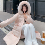 新款设计感粉色收腰长款90羽绒服外套235-2569-P355-控498，女装羽绒服，金十上