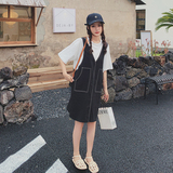 时尚休闲减龄宽松假两件背带裙女夏季复古温柔学院风牛仔连衣裙，女装连衣裙，金十上