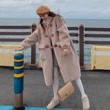 学院风牛角扣羊羔毛厚外套女冬加绒中长款颗粒绒皮毛一体皮草大衣，女装皮草，金十上