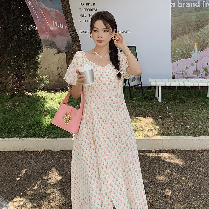 现货     甜美法式泡泡袖连衣裙235-308-P105-控158图片