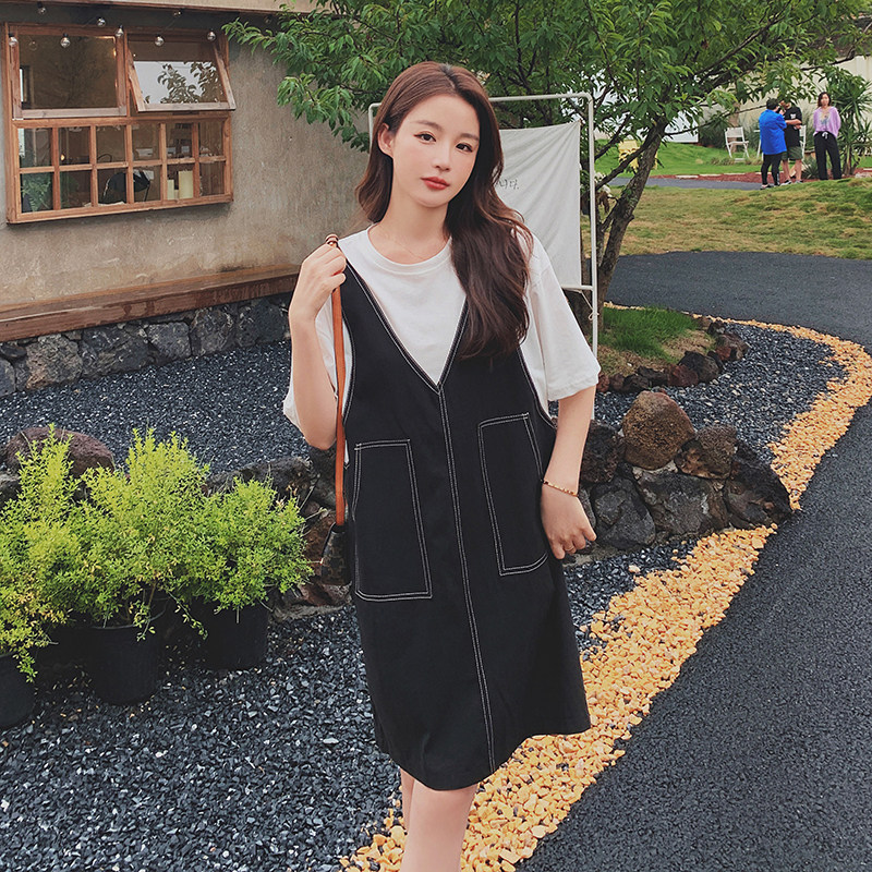现货2023款减领宽松假两件拼接连衣裙235-K27-P105-控158,女装连衣裙,金十上