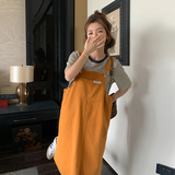 元气少女橘色工装背带裙女2025夏季新款可盐可甜宽松休闲连衣裙潮，女装连衣裙，金十上