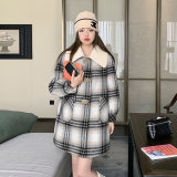 格子毛呢外套女冬季新款英伦风学生加厚复古韩版宽松小个子呢大衣，女装毛呢外套，金十上