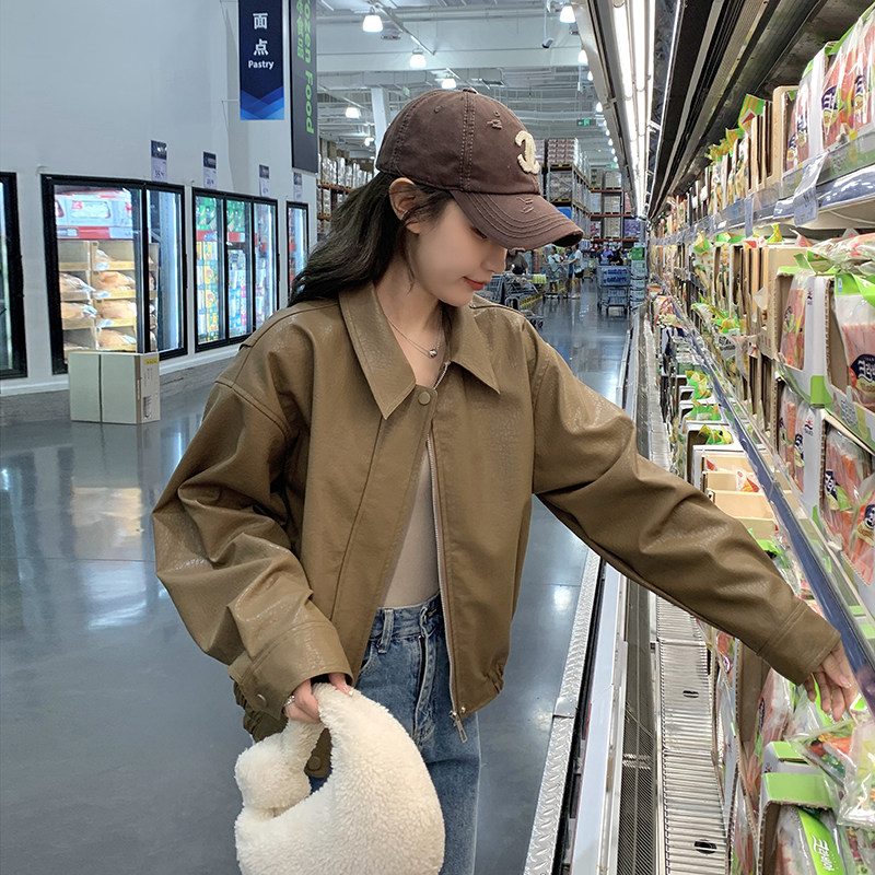 新款现货小个子宽松短外套皮衣235-321-P135-控188,女装短外套,金十上