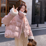 新款少女甜美格子拼接羽绒服外套235-2566-P275-控388，女装羽绒服，金十上