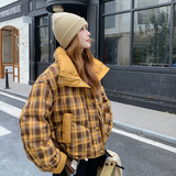 新款格子拼接90羽绒服加厚外套235-2563-P305-控438，女装羽绒服，金十上