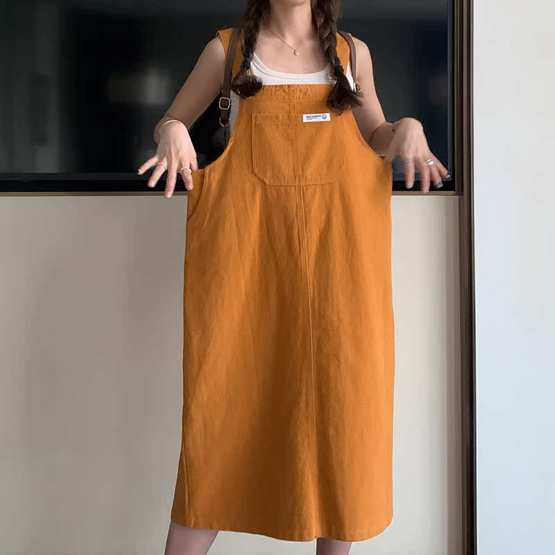 元气少女橘色工装背带裙女2025夏季新款可盐可甜宽松休闲连衣裙潮,女装连衣裙,金十上